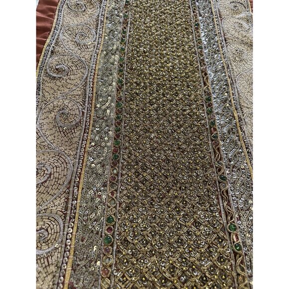 Vtg Handmade Heavily Embellished Beaded Sequin Embroidered Table Runner Read - Picture 12 of 16